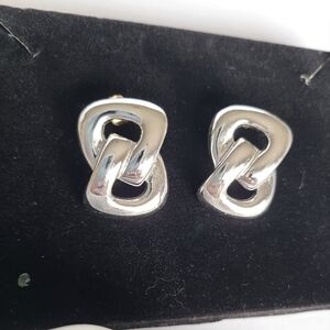Vintage Retro 80s Silver Tone Chunky Knot Chain Statement Stud Back Earrings
